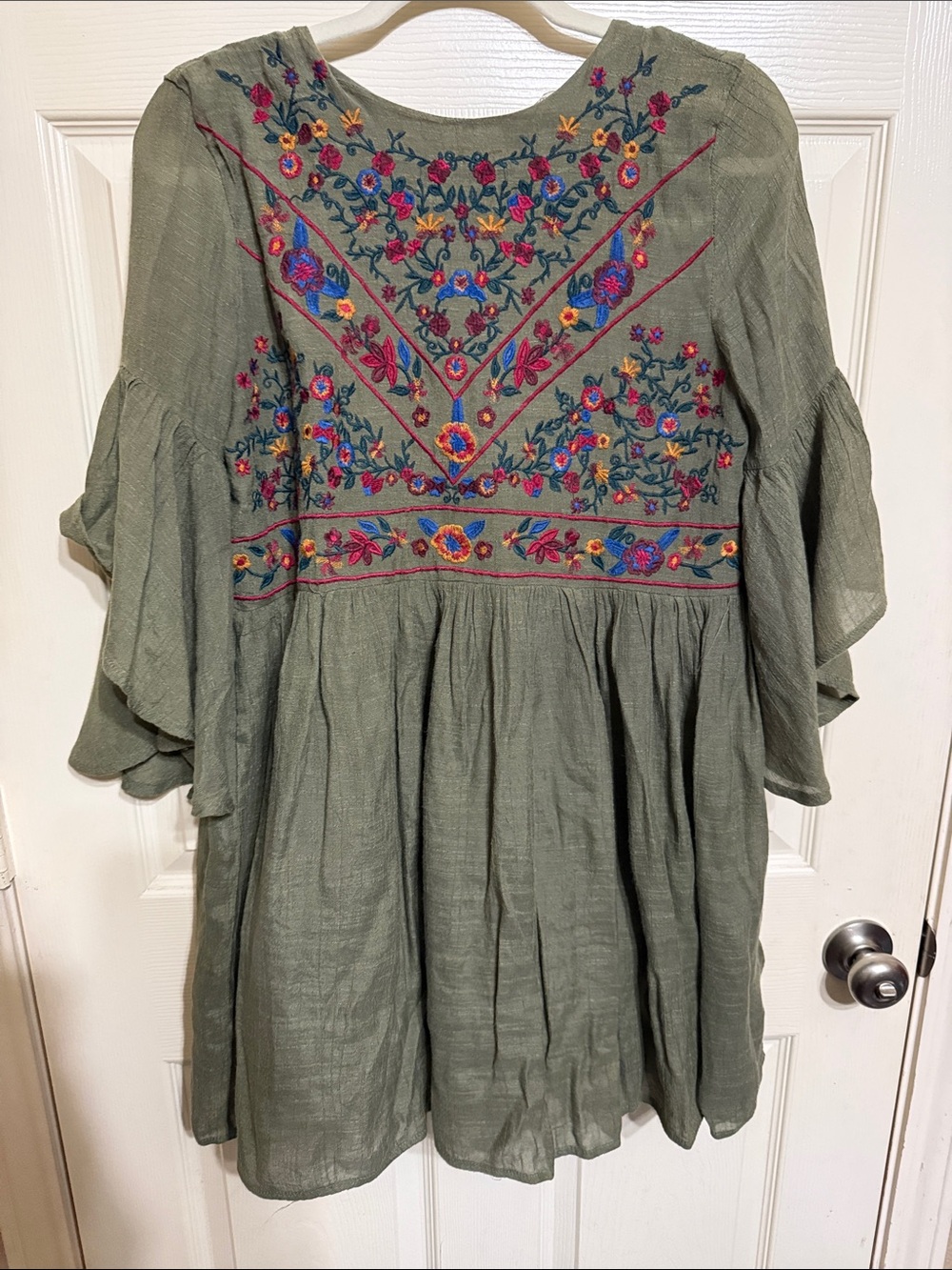 Umgee Olive Green Embroidered Mini Dress
